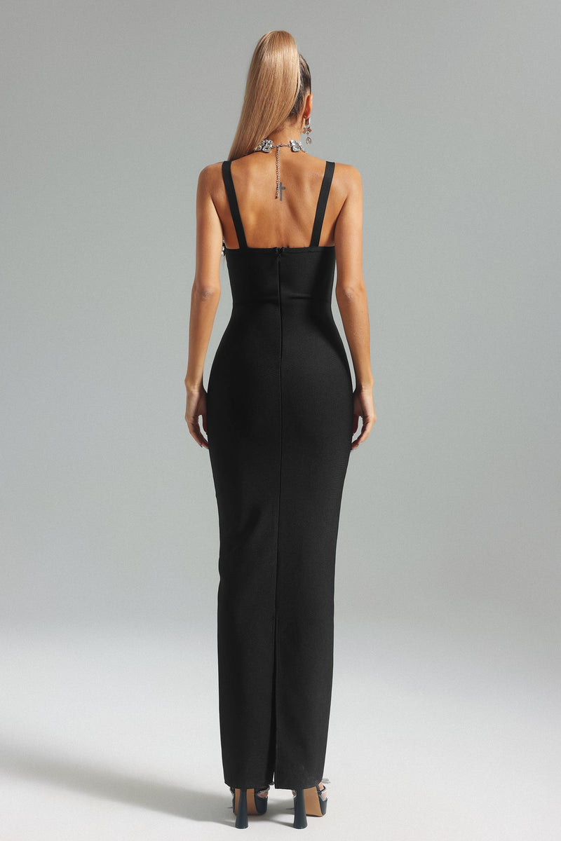 Nialla Sleeveless Diamond Flounce Bandage Maxi Dress