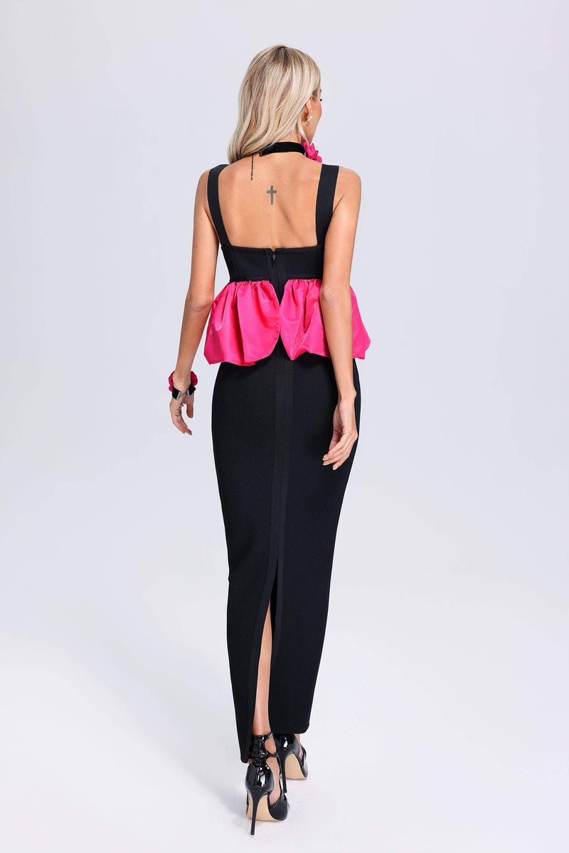 High Neck Sleeveless Maxi Tassels Bandage Dress