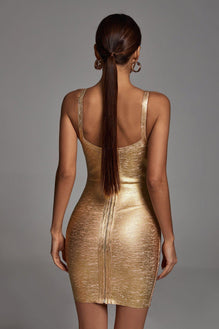 Maryam Metallic Gold Cocktail Dress - Bellabarnett