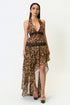 Leah Sexy Contour V Neck Halter Ruffle Leopard Print Chiffon Maxi Dress
