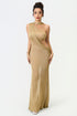 Hutuny Elegant Cinched One Shoulder Cut Out Gold Metallic Knit  Maxi Dress