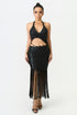 Zamiel Sexy Halter V Neck Fringe Bandage Maxi Dress