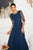 Blanche Diamante Pleated Mesh Satin Maxi Dress - Navy