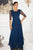 Blanche Diamante Pleated Mesh Satin Maxi Dress - Navy