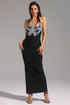 Stretchy Halter Flowers Maxi Dress