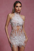 Ignacia Sleeveless Choker Sequin Pearl Mini Dress