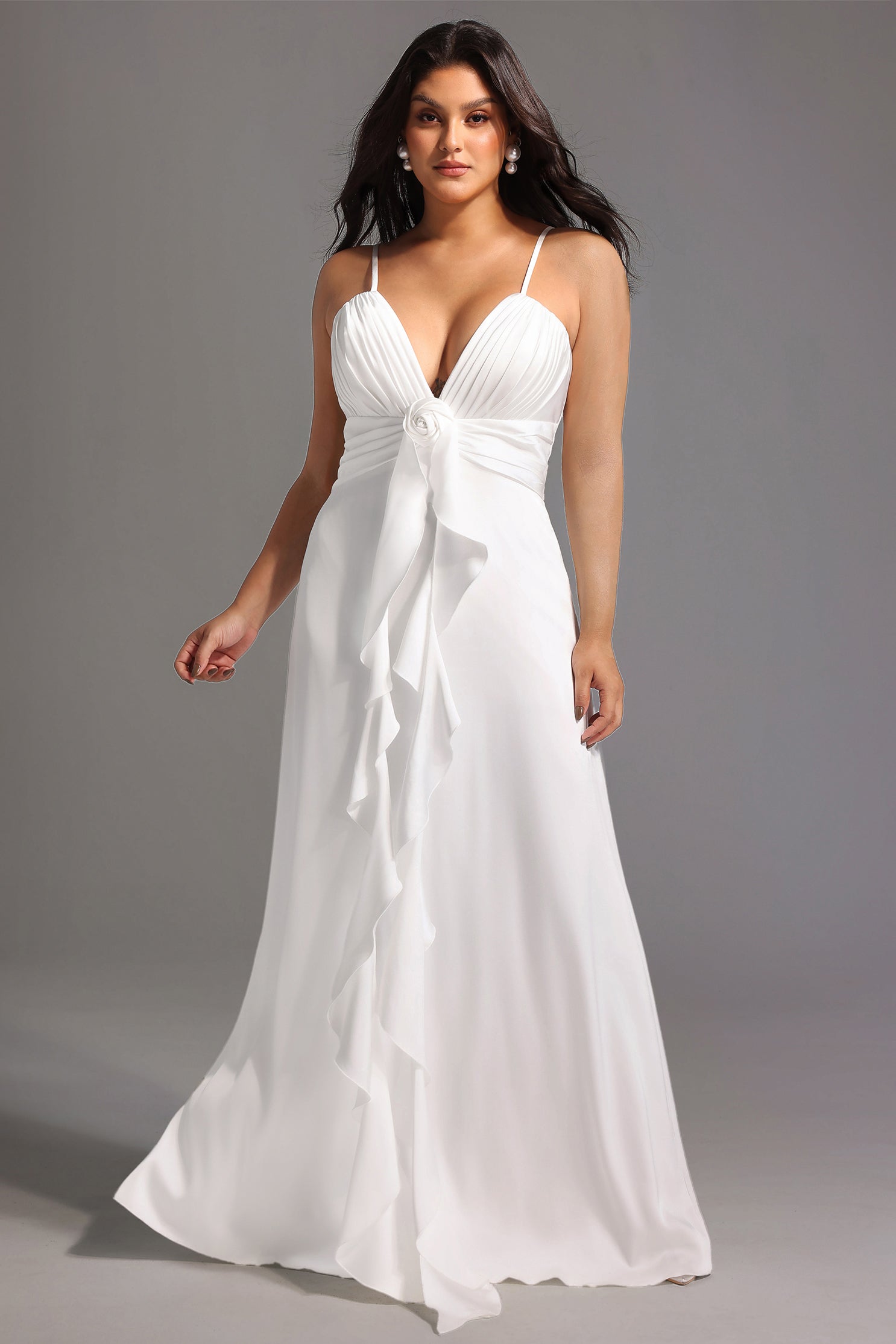 Yvonne Sleeveless V-Neck Flowers Flounce Maxi Dress