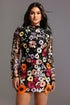 Gricely Long Sleeve Flowers Backless Mini Dress