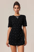 Neela Round Neck Short Sleeves Diamond Bowknot Hollow Out Mini Dress