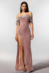 Siola  Off-The-Shoulder Lace Slit  Sequins Maxi Dress