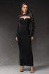 Gricely V-Neck Sleeveless Long Sleeves Diamond Maxi Dress