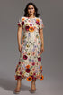 Naya Short Sleeve Round Neck Flowers Fishtail Midi Dress