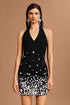 Fagaro V-Neck Sleeveless Sequin Pearl Mini Dress