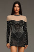 Zavan Long Sleeves Diamond Pearl Mini Dress