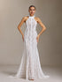 Sloan Lace Halter-neck A trailing skirt hem wedding dress