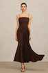 Querida Halter Folds Brown Maxi Dress