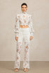 Rizza Long Sleeves Lace Embroidery Flowers Top And Pants Two-Piece Set