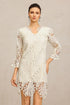 Peoph V-Neck Elbow Sleeves Lace Flowers Mini Dress