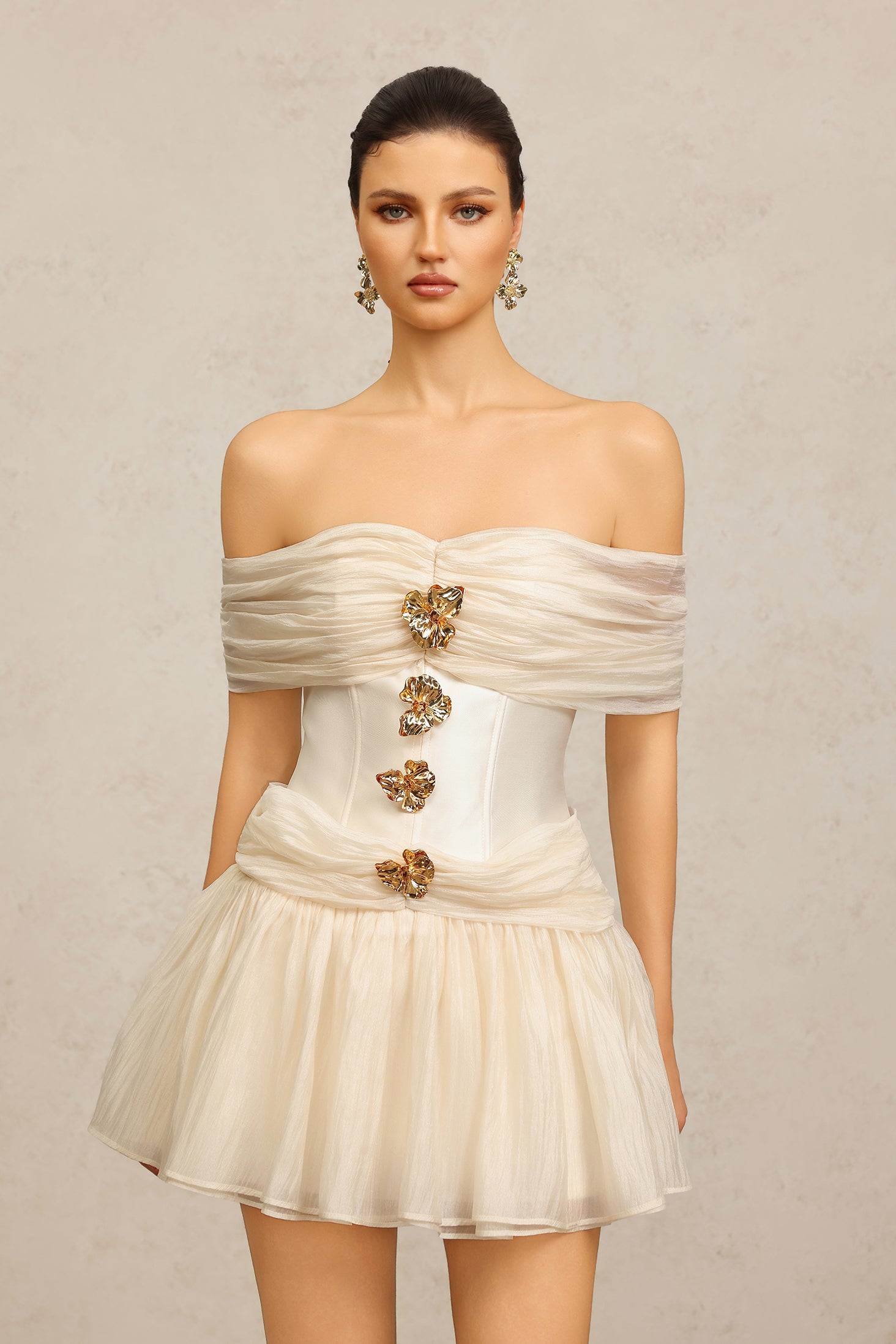 Dye Off-The-Shoulder Flowers Mini Dress