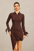 Rebekah Lapel Long Sleeves Folds Asymmetric Mini Dress
