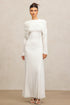 Kolari Round Neck Long Sleeves Asymmetric Folds White Maxi Dress