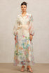 Farrah Lapel Long Sleeves Flowers Printed Maxi Dress