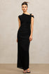 Jikisy Sleeveless Folds Asymmetric Black Maxi Dress