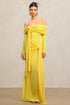 Jillian Off-The-Shoulder Long Sleeves Streamer Folds Yellow Maxi Dress