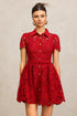 Unica Lapel Short Sleeves Lace Mini Dress