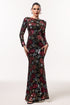 Maoma Elegant Lustrous Long Sleeve Floral Woven Maxi Dress