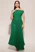 Paulina Oblique Shoulder Sleeveless Folds Green Midi Dress