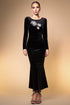 Dorothea Elegant Contour Long Sleeve Embellished Velvet Maxi Dress