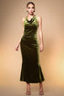 Ferlia Elegant Contour Sleeveless Cowl Collar Green Velvet Maxi Dress