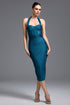 Zamiel Classic Contour Halter Bandage Midi Dress