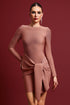 Habiba Chic Contour Long Sleeve Knot Brown Mini Dress