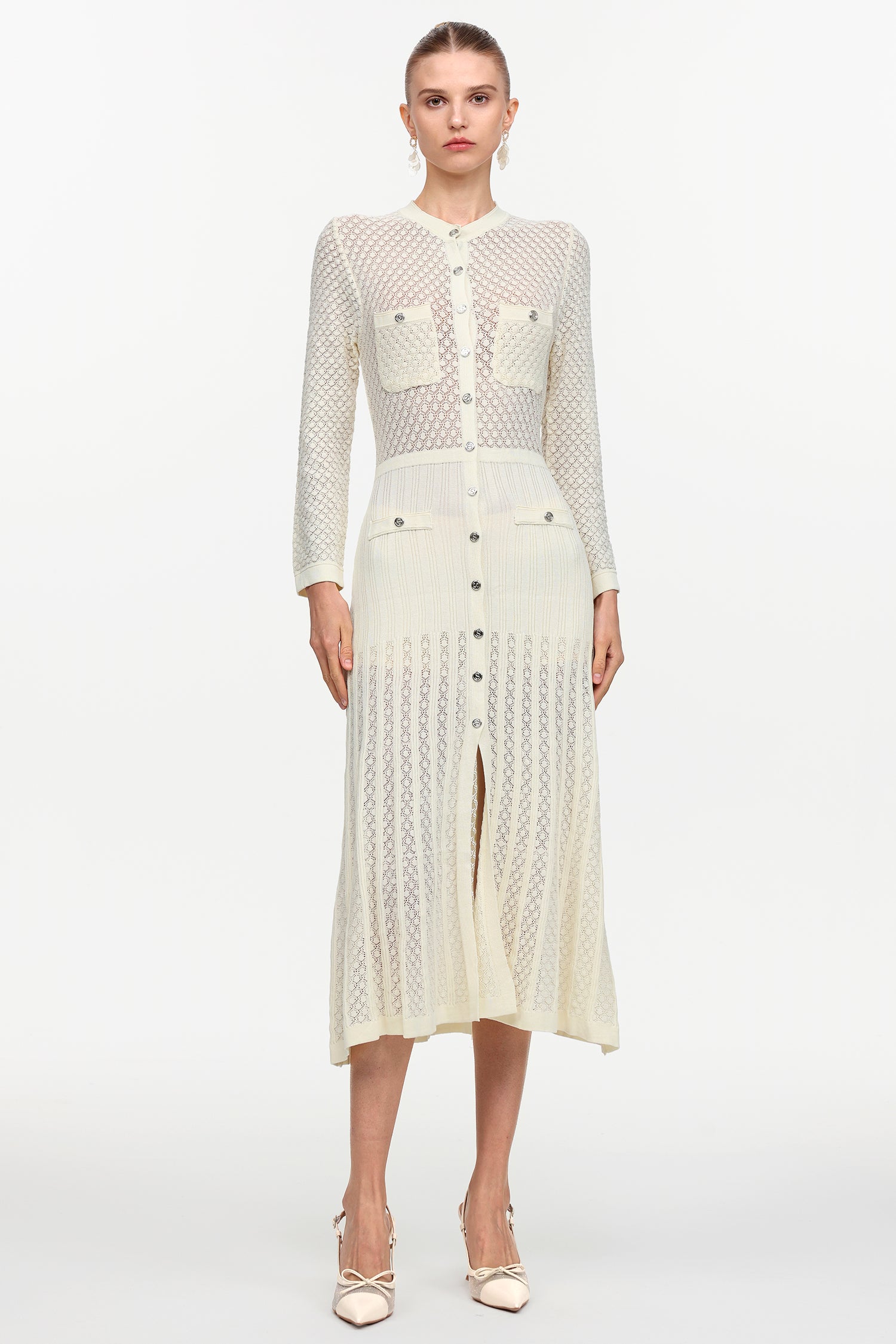 Klore Elegant Contour Round Neck Long Sleeve Knit Maxi Dress