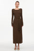 Felia Elegant Contour Round Neck Long Sleeve Knot Knit Maxi Dress