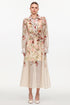 Glenda Resort Flowy Long Sleeve Printed Woven Beige Maxi Dress
