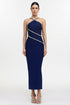 Kailani Classic Contour Halter Rhinestone Blue Bandage Maxi Dress