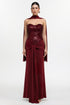 Sharlot Elegant Contour Strapless sequin Draped Knit Red Maxi Dress