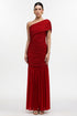 Naida Elegant Contour One Shoulder Ruched Crystal Maxi Dress