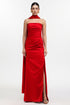 Endora Glamorous Lustrous Strapless Pleated Satin Maxi Dress