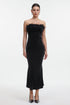 Fala Glamorous Contour Strapless Ruched Feather Velvet Black Maxi Dress