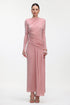Skyler Elegant Contour Long Sleeve Ruched High Slit Knit Maxi Dress