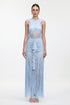 Niaca Chic Contour Sleeveless Ruched Fringe Knit Maxi Dress