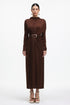 Tadita Elegant Contour Long Sleeve Metal Buckle Knit Maxi Dress
