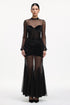 Molia Sexy Contour Long Sleeve Velvet Mesh Maxi Dress