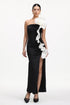 Liama Elegant Contour Strapless Floral Ruffle Knit Maxi Dress