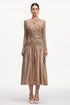 Marcia Elegant Contour Long Sleeve Knit Satin Maxi Dress