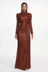 Majrela Glamorous Contour Long Sleeve Ruched Sequin Maxi Dress